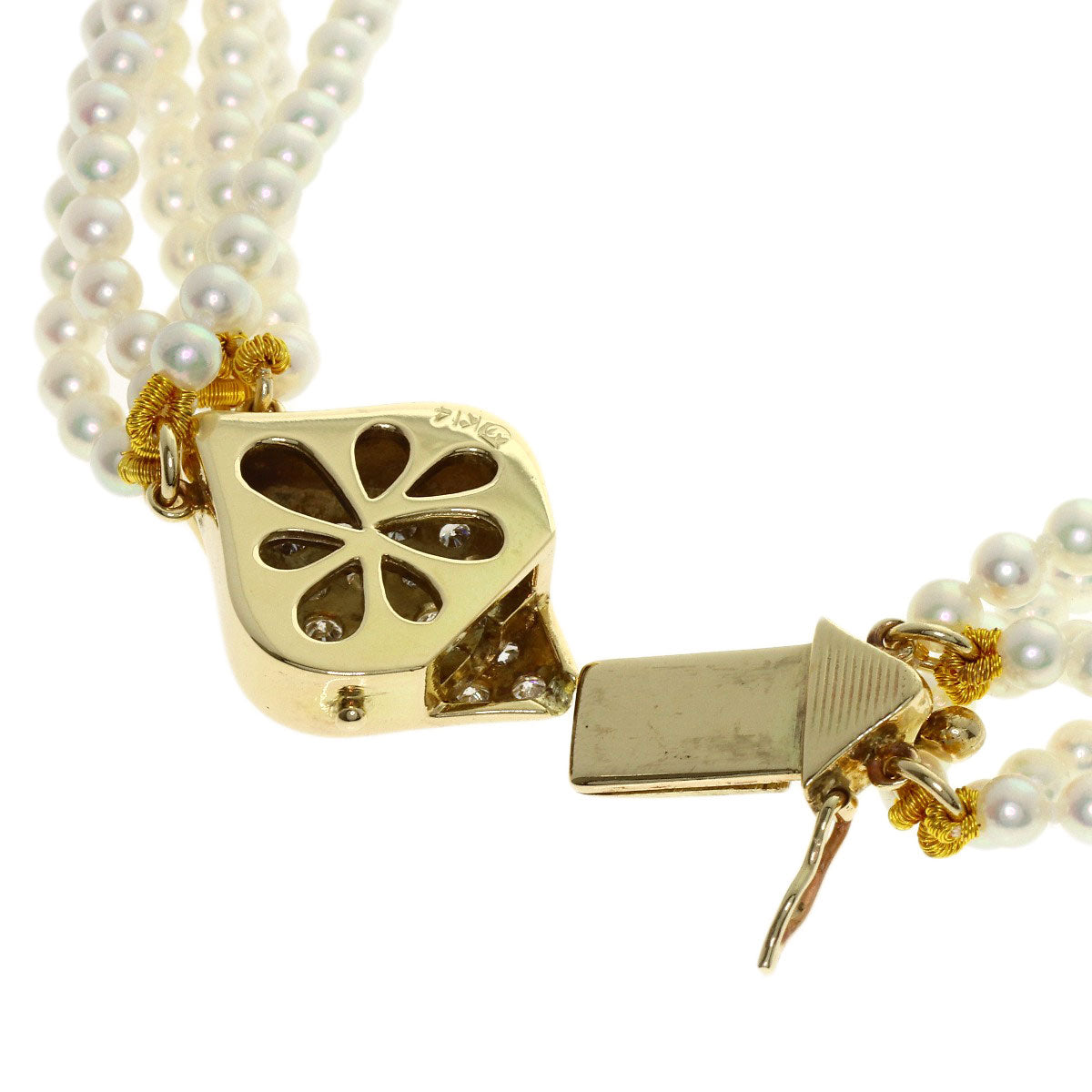 MIKIMOTO Baby Pearl Pearl 6 Strand Diamond Necklace K14 Yellow Gold Ladies [Used]