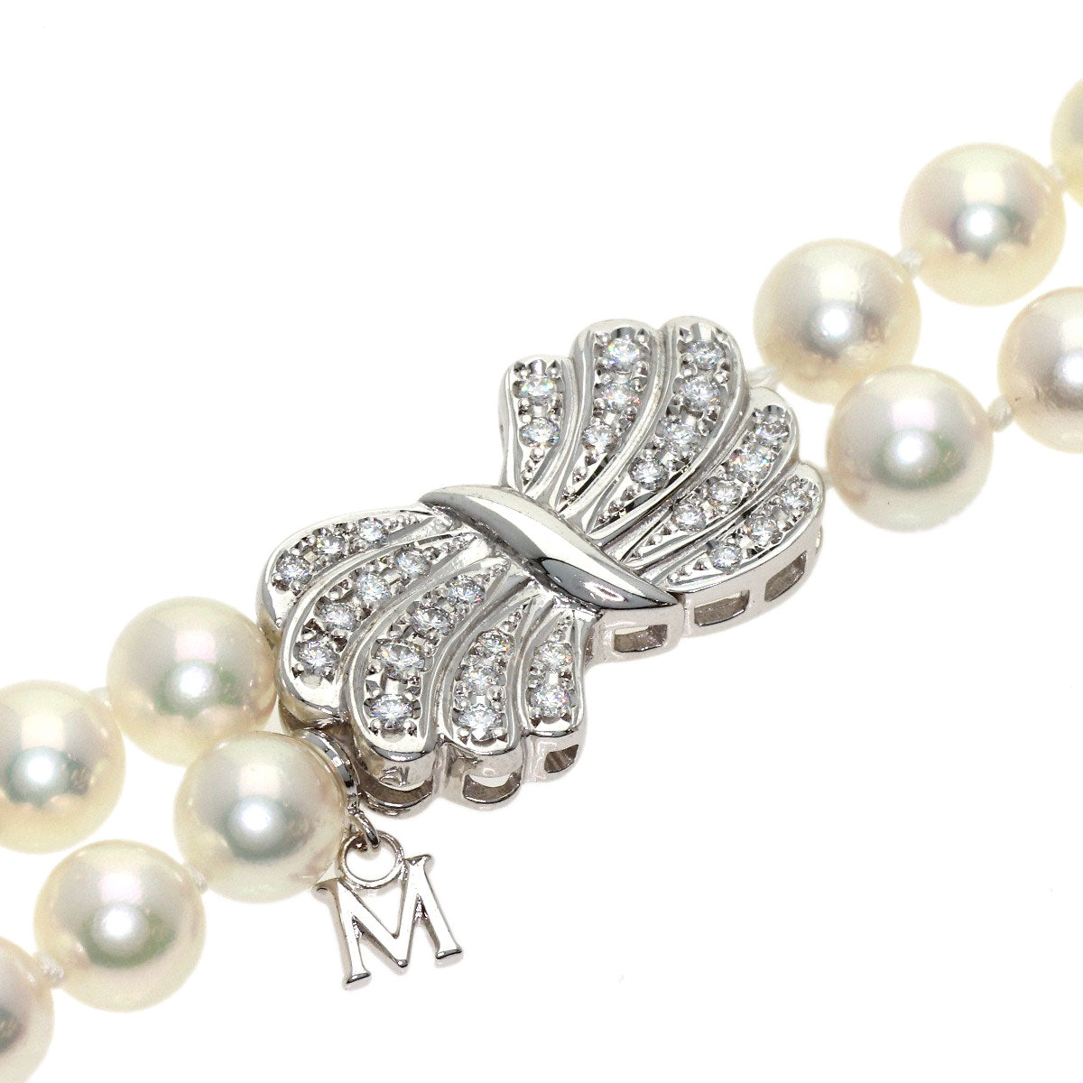 MIKIMOTO Pearl Pearl Double Strand Diamond Necklace K18 White Gold Ladies [Used]