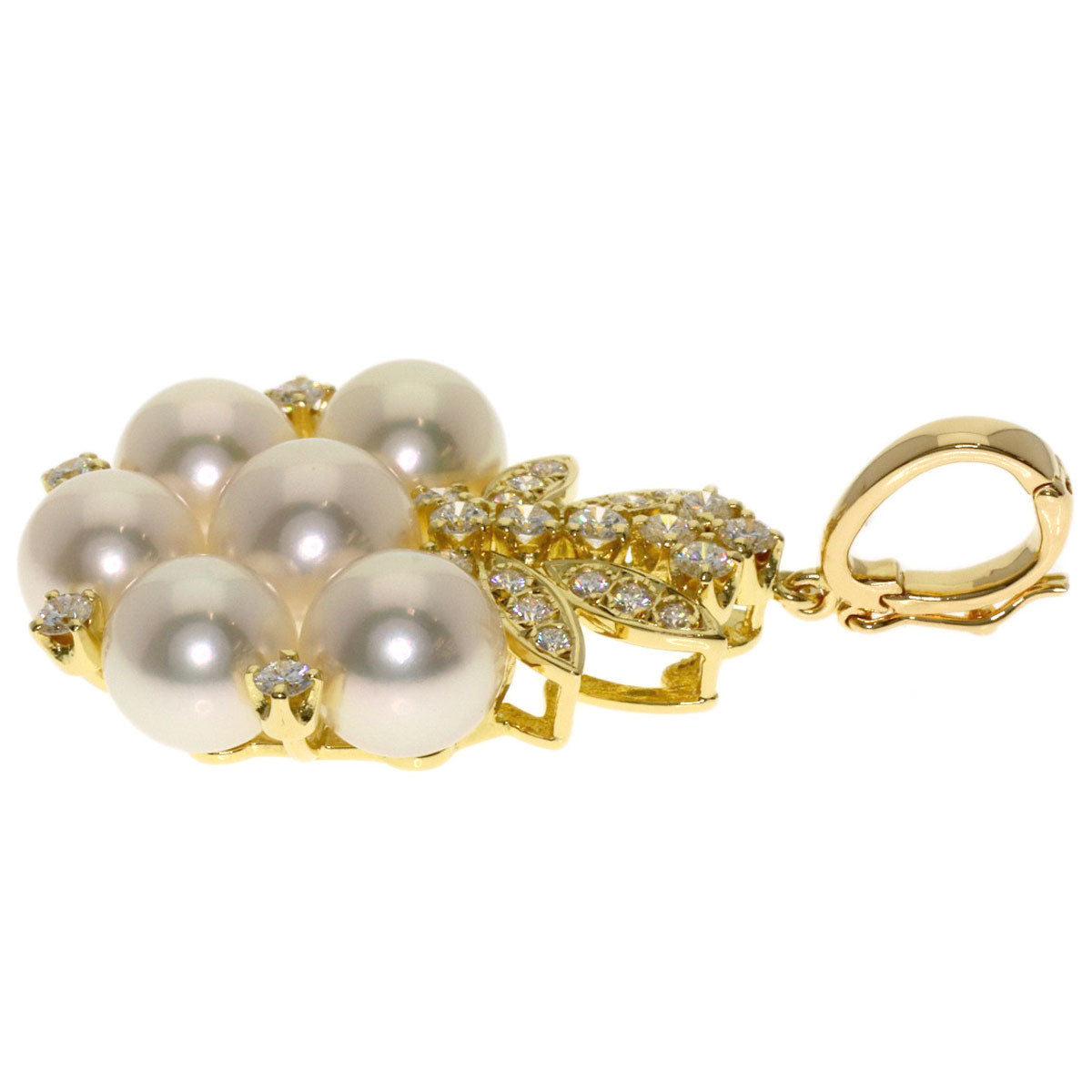 MIKIMOTO Pearl Pearl Diamond Pendant top K18 Yellow Gold Ladies [Used]