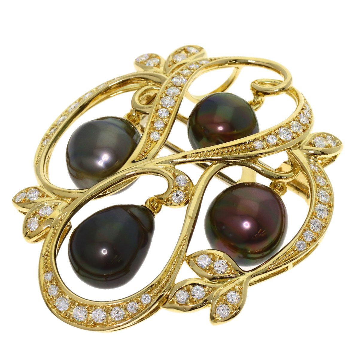 Queen Black Pearl Pearl Diamond Brooch K18 Yellow Gold Ladies [Used]