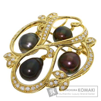 Queen Black Pearl Pearl Diamond Brooch K18 Yellow Gold Ladies [Used]