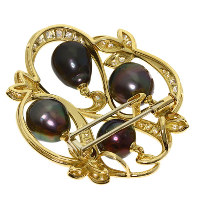 Queen Black Pearl Pearl Diamond Brooch K18 Yellow Gold Ladies [Used]