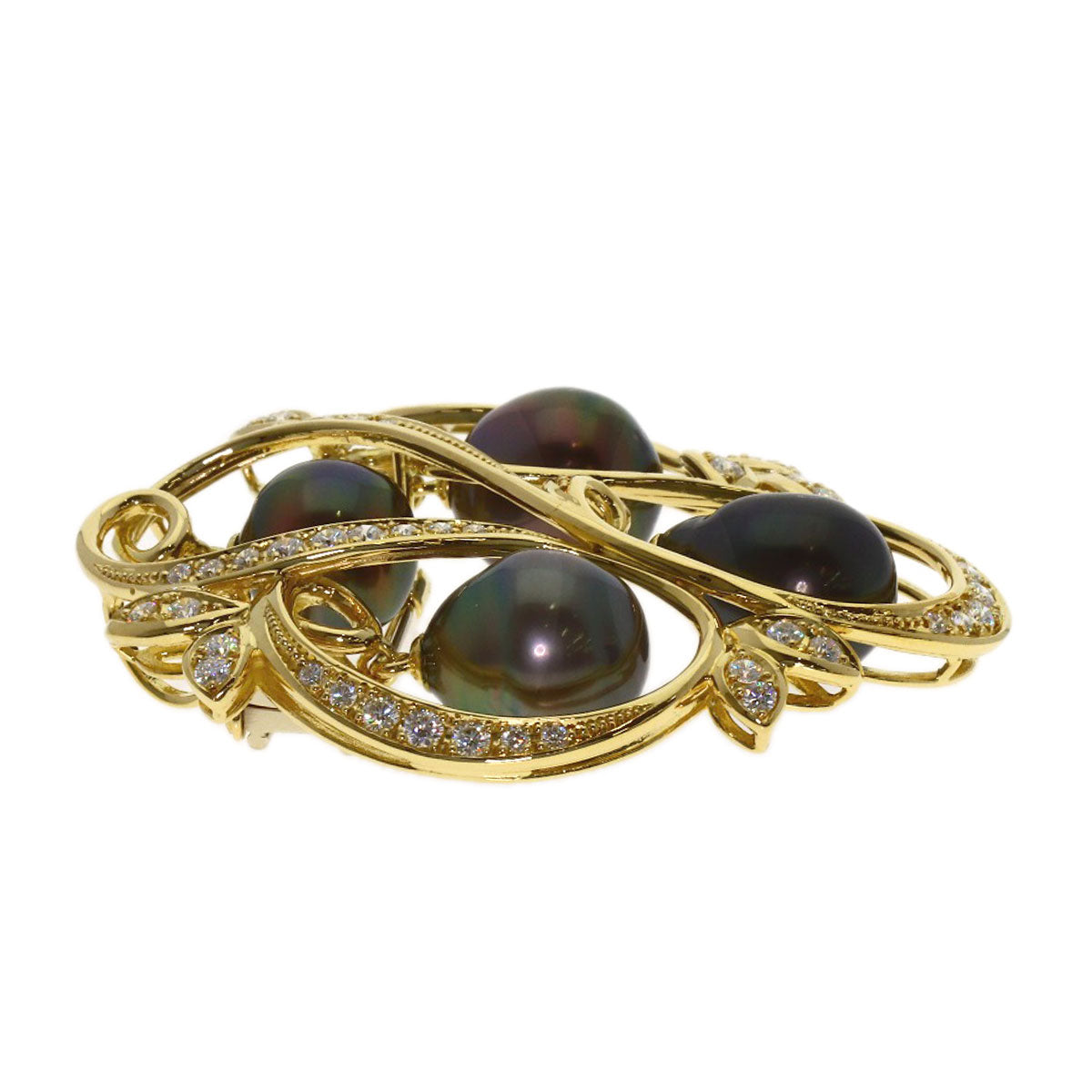 Queen Black Pearl Pearl Diamond Brooch K18 Yellow Gold Ladies [Used]
