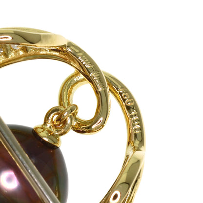 Queen Black Pearl Pearl Diamond Brooch K18 Yellow Gold Ladies [Used]