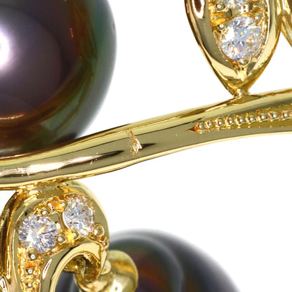 Queen Black Pearl Pearl Diamond Brooch K18 Yellow Gold Ladies [Used]