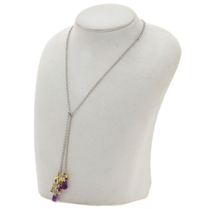 0.03ct Flower motif Amethyst Pearl Pearl Necklace K18 Yellow Gold 16.4g　Ladies
