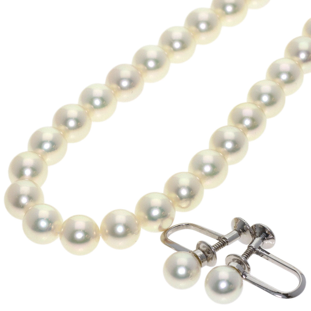 MIKIMOTO Pearl Pearl Earring set Necklace K14 White Gold Ladies [Used]