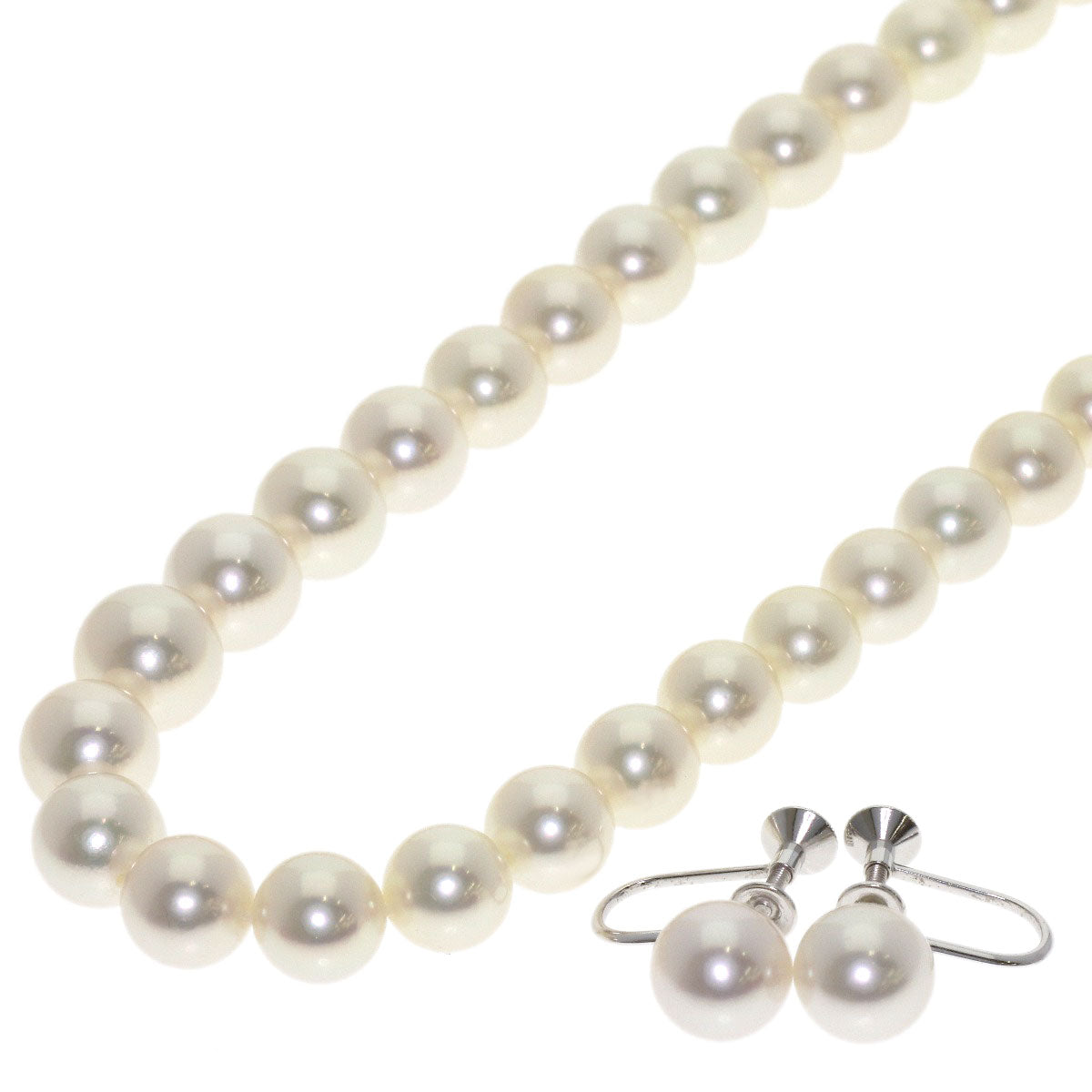 MIKIMOTO Pearl Pearl M Charm Earring Set Necklace Silver K18 White GoldLadies [Used]