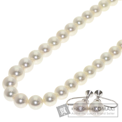 MIKIMOTO Pearl Pearl M Charm Earring Set Necklace Silver K18 White GoldLadies [Used]