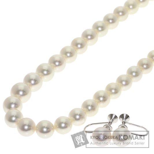 MIKIMOTO Pearl Pearl M Charm Earring Set Necklace Silver K18 White GoldLadies [Used]