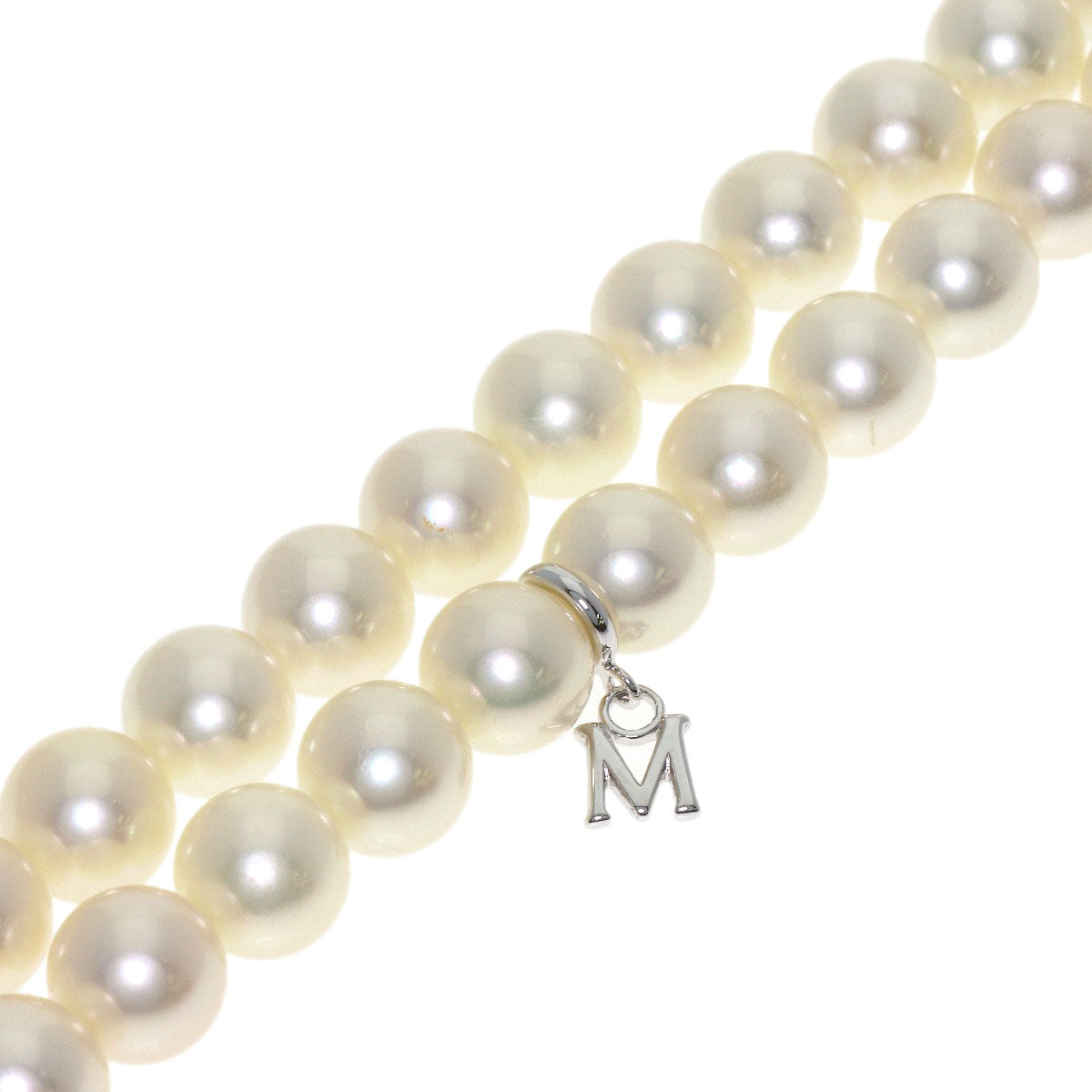 MIKIMOTO Pearl Pearl M Charm Earring Set Necklace Silver K18 White GoldLadies [Used]