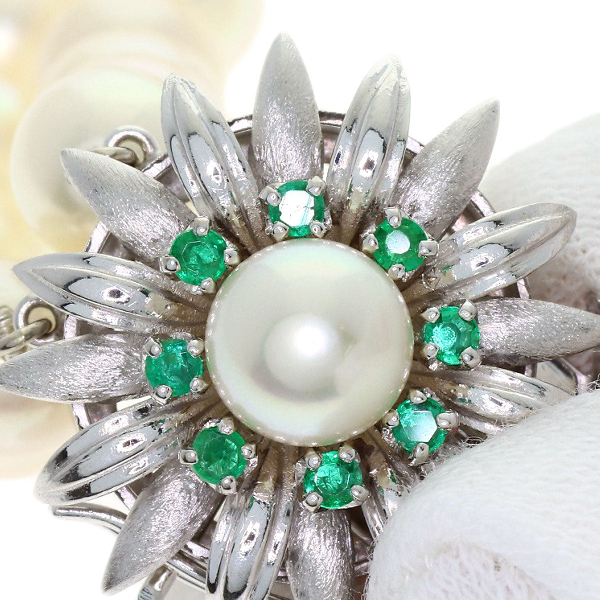 MIKIMOTO Pearl Pearl Emerald 2 strands Necklace K14 White Gold Ladies [Used]