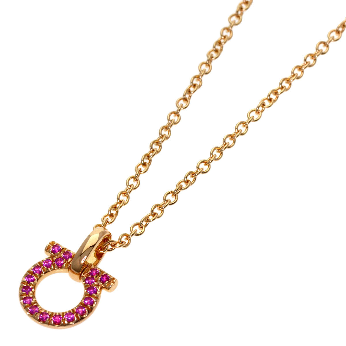 Salvatore Ferragamo Gancini Pink Sapphire Necklace K18 Pink Gold Ladies [Used]