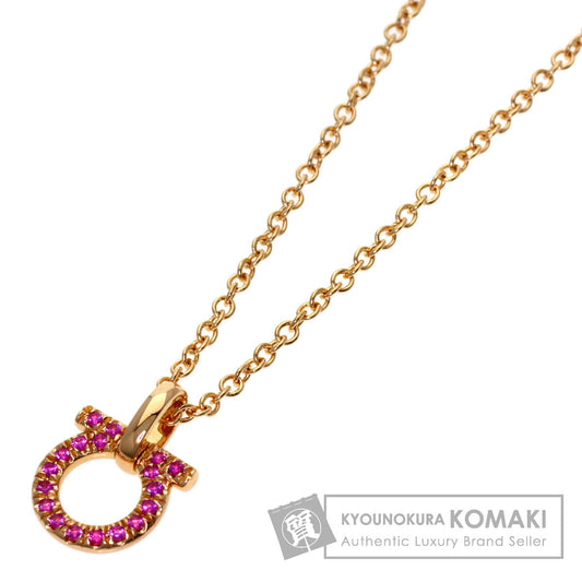 Salvatore Ferragamo Gancini Pink Sapphire Necklace K18 Pink Gold Ladies [Used]