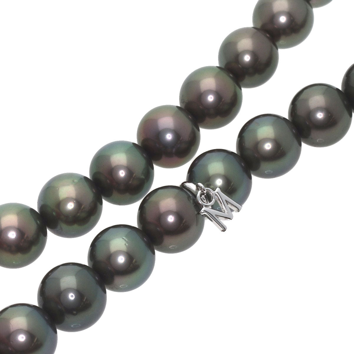 MIKIMOTO Black Pearl with Pearl M charm Necklace K18 White Gold Ladies [Used]