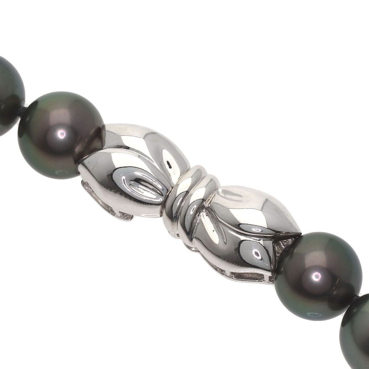 MIKIMOTO Black Pearl with Pearl M charm Necklace K18 White Gold Ladies [Used]