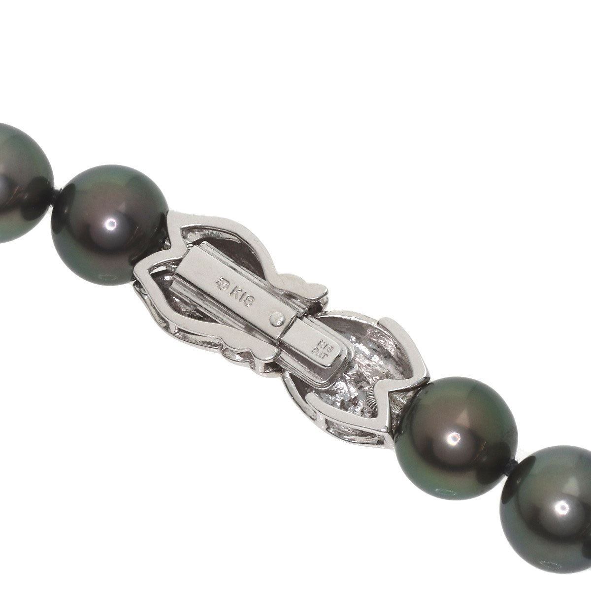 MIKIMOTO Black Pearl with Pearl M charm Necklace K18 White Gold Ladies [Used]