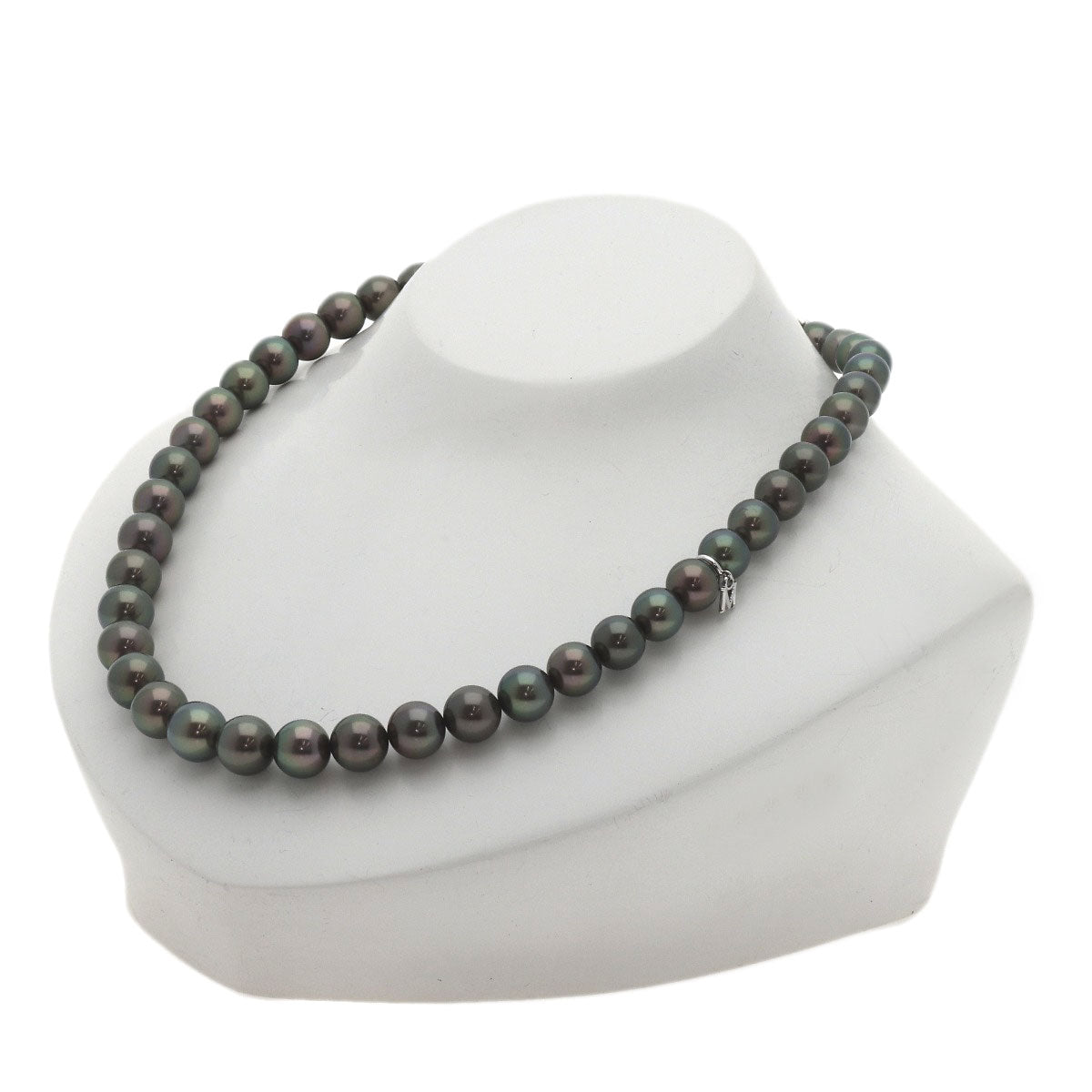 MIKIMOTO Black Pearl with Pearl M charm Necklace K18 White Gold Ladies [Used]