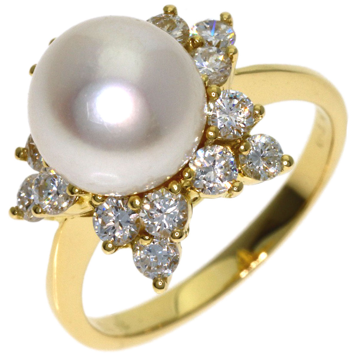 Ponte Vecchio Pearl Pearl Diamond Ring K18 Yellow Gold Ladies [Used]