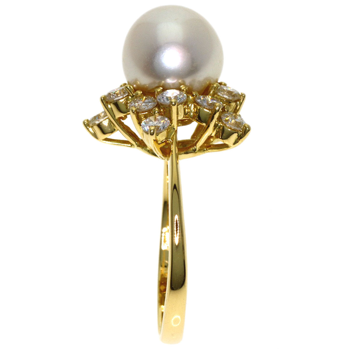 Ponte Vecchio Pearl Pearl Diamond Ring K18 Yellow Gold Ladies [Used]