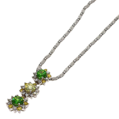 0.405ct Flower motif Garnet Diamond Necklace K18 White Gold 18K Yellow Gold 10g　Ladies