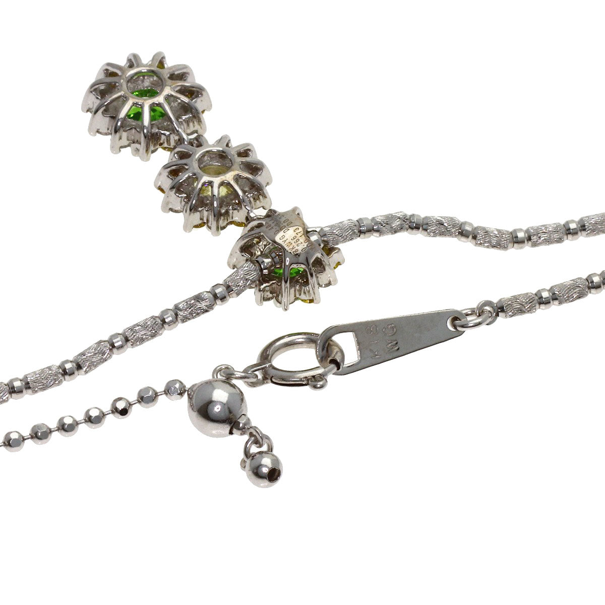 0.405ct Flower motif Garnet Diamond Necklace K18 White Gold 18K Yellow Gold 10g　Ladies