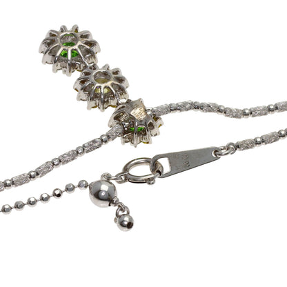 0.405ct Flower motif Garnet Diamond Necklace K18 White Gold 18K Yellow Gold 10g　Ladies
