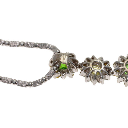 0.405ct Flower motif Garnet Diamond Necklace K18 White Gold 18K Yellow Gold 10g　Ladies