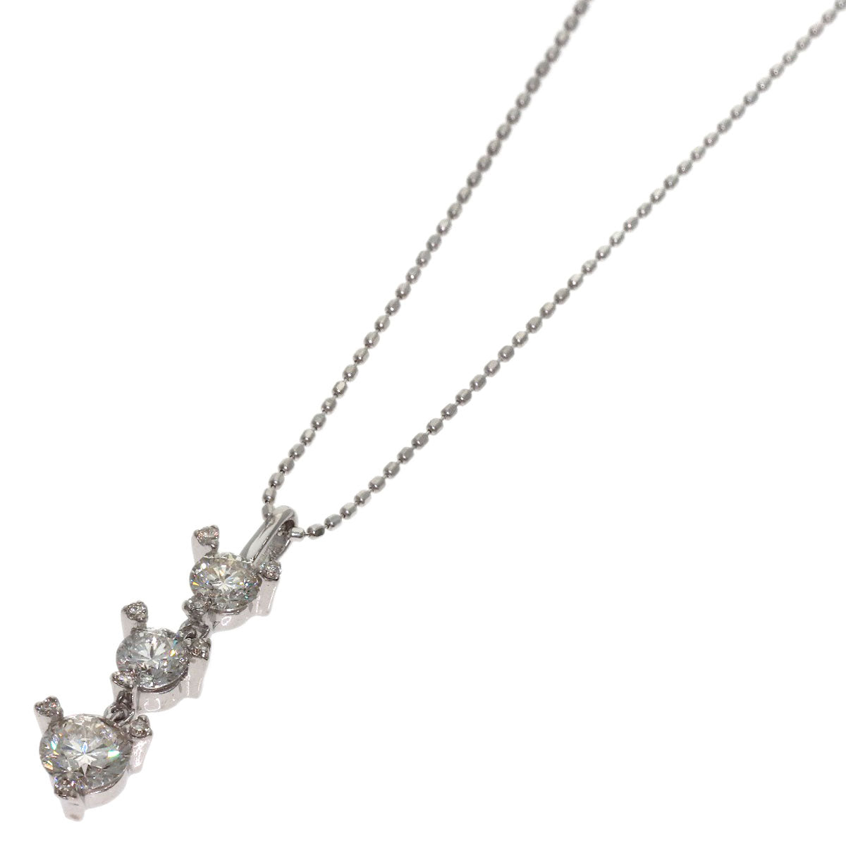 1ct 3P Diamond Necklace K18 White Gold 2.7g　Ladies