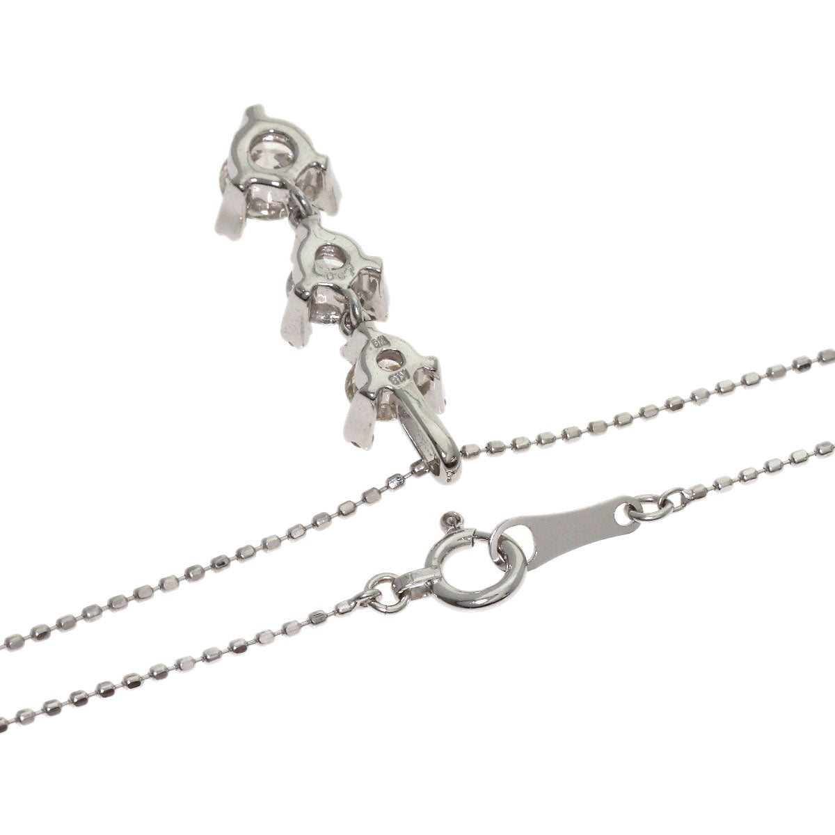 1ct 3P Diamond Necklace K18 White Gold 2.7g　Ladies