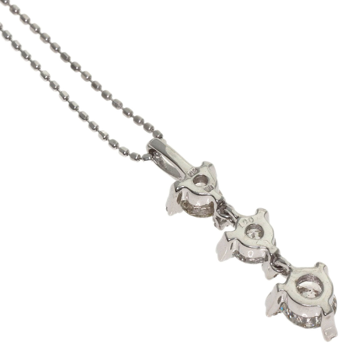 1ct 3P Diamond Necklace K18 White Gold 2.7g　Ladies
