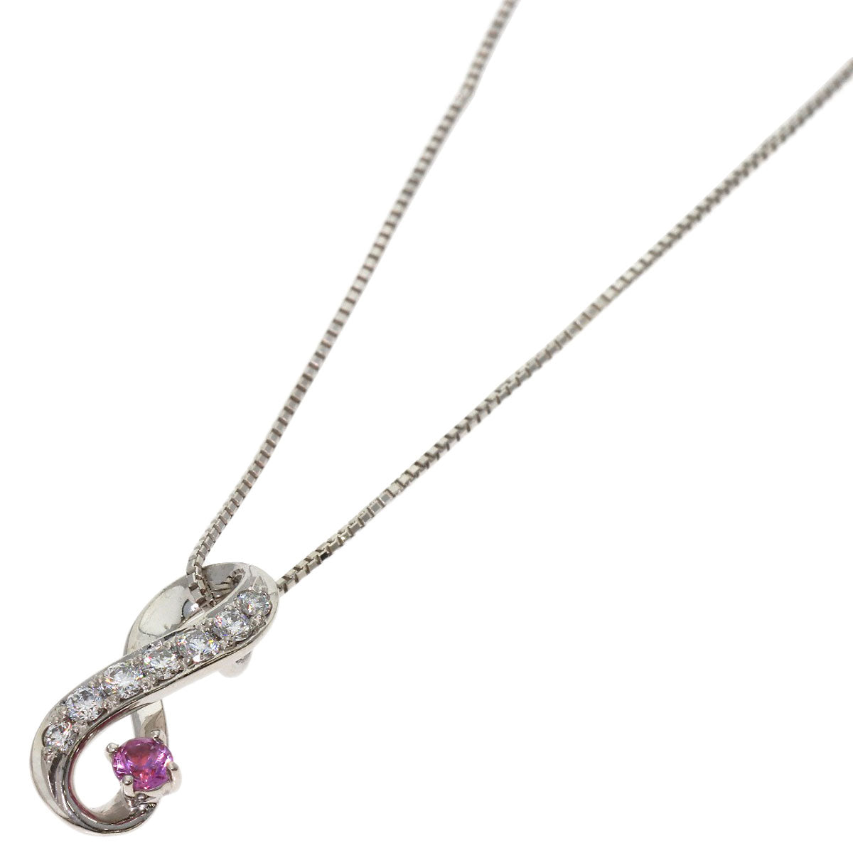 0.15ct Pink Sapphire Diamond Necklace K18 White Gold 3.5g　Ladies