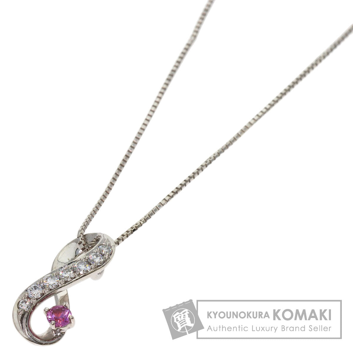 0.15ct Pink Sapphire Diamond Necklace K18 White Gold 3.5g　Ladies