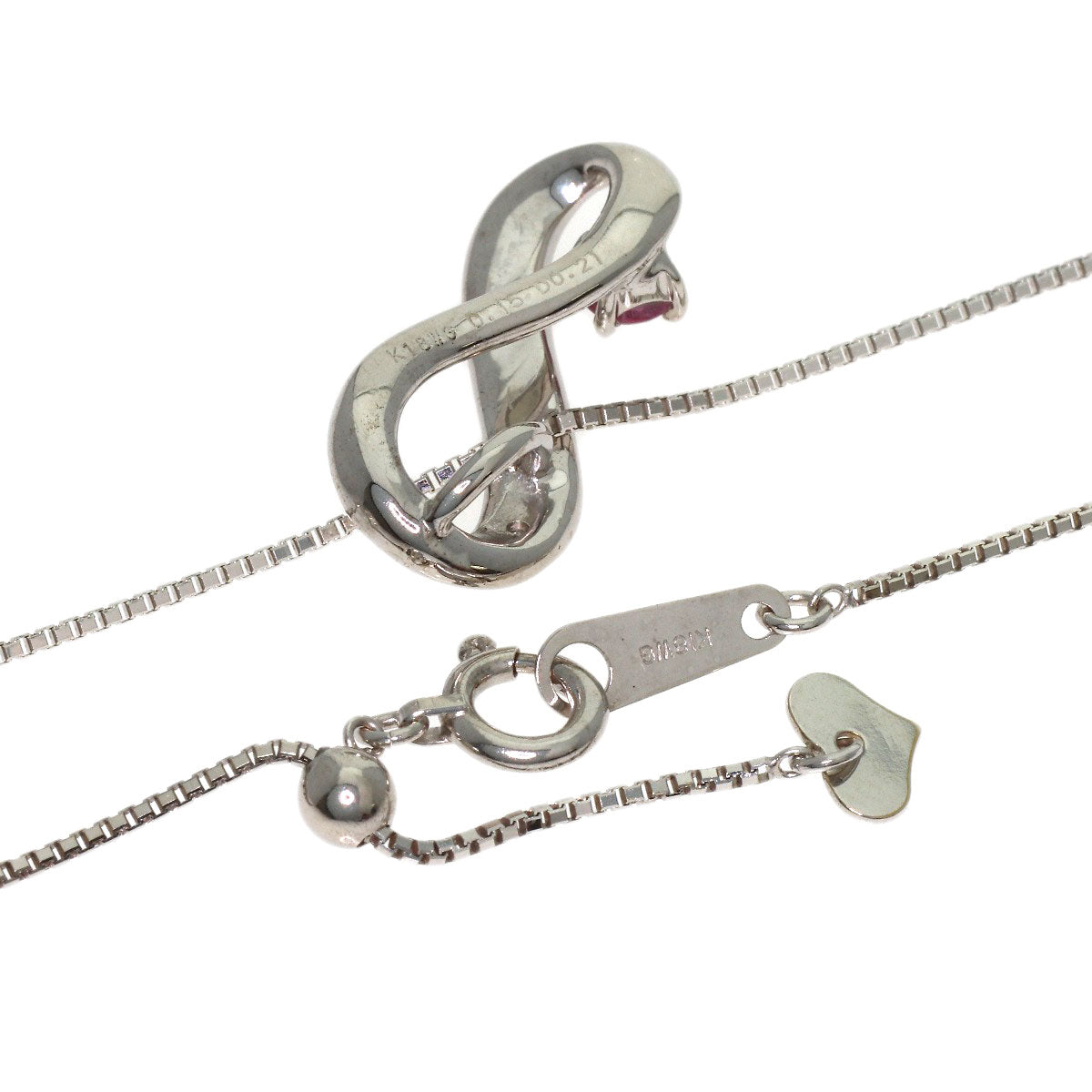 0.15ct Pink Sapphire Diamond Necklace K18 White Gold 3.5g　Ladies