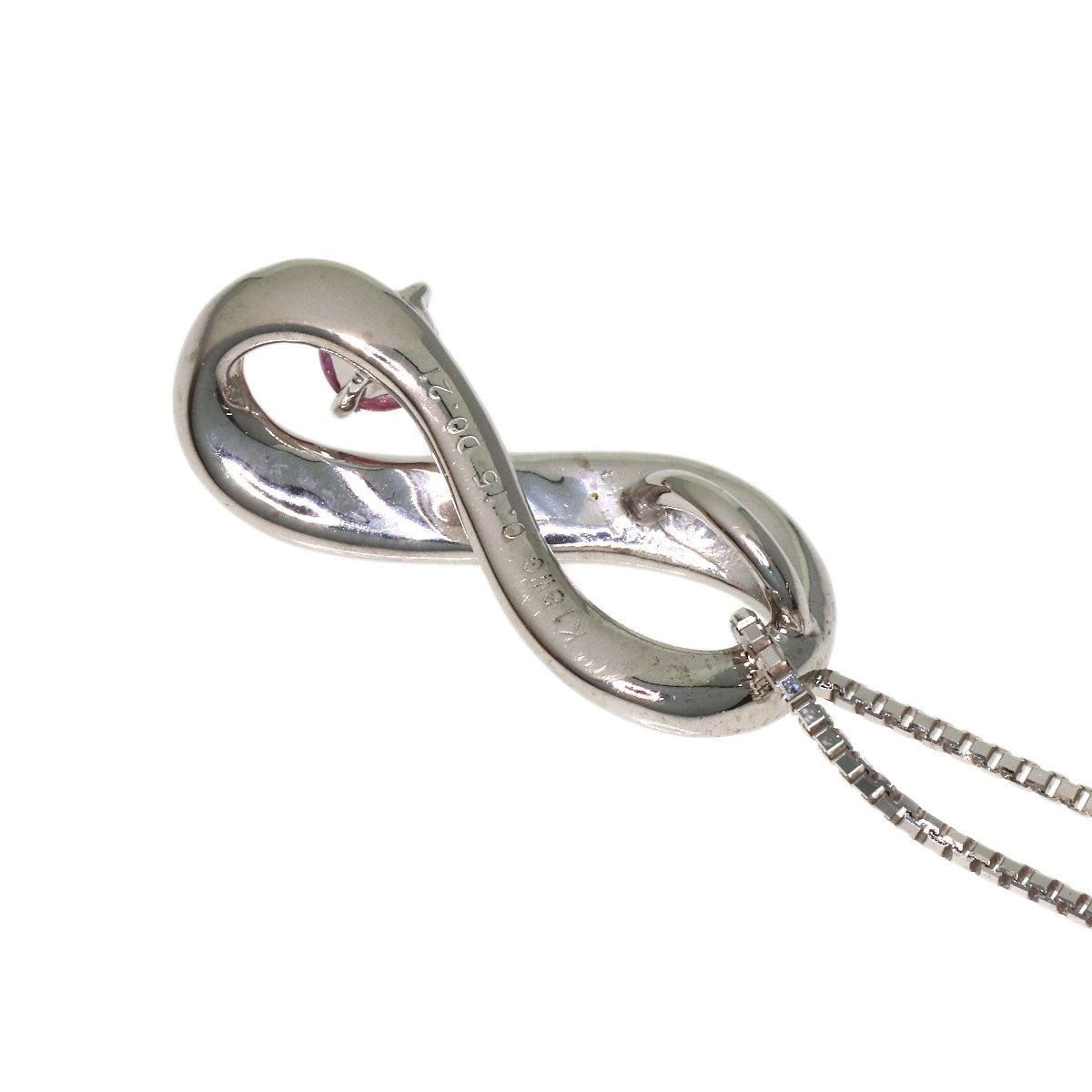 0.15ct Pink Sapphire Diamond Necklace K18 White Gold 3.5g　Ladies