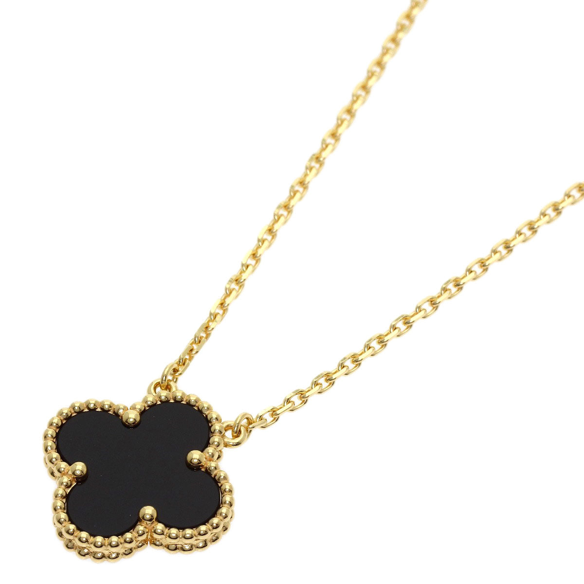 Van Cleef & Arpels Vintage Alhambra Onyx Necklace K18 Yellow Gold Ladies [Used]