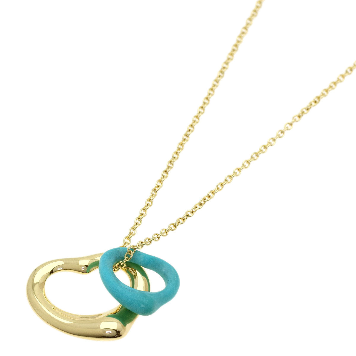 TIFFANY&Co. Open Heart Turquoise Necklace K18 Yellow Gold Ladies [Used]