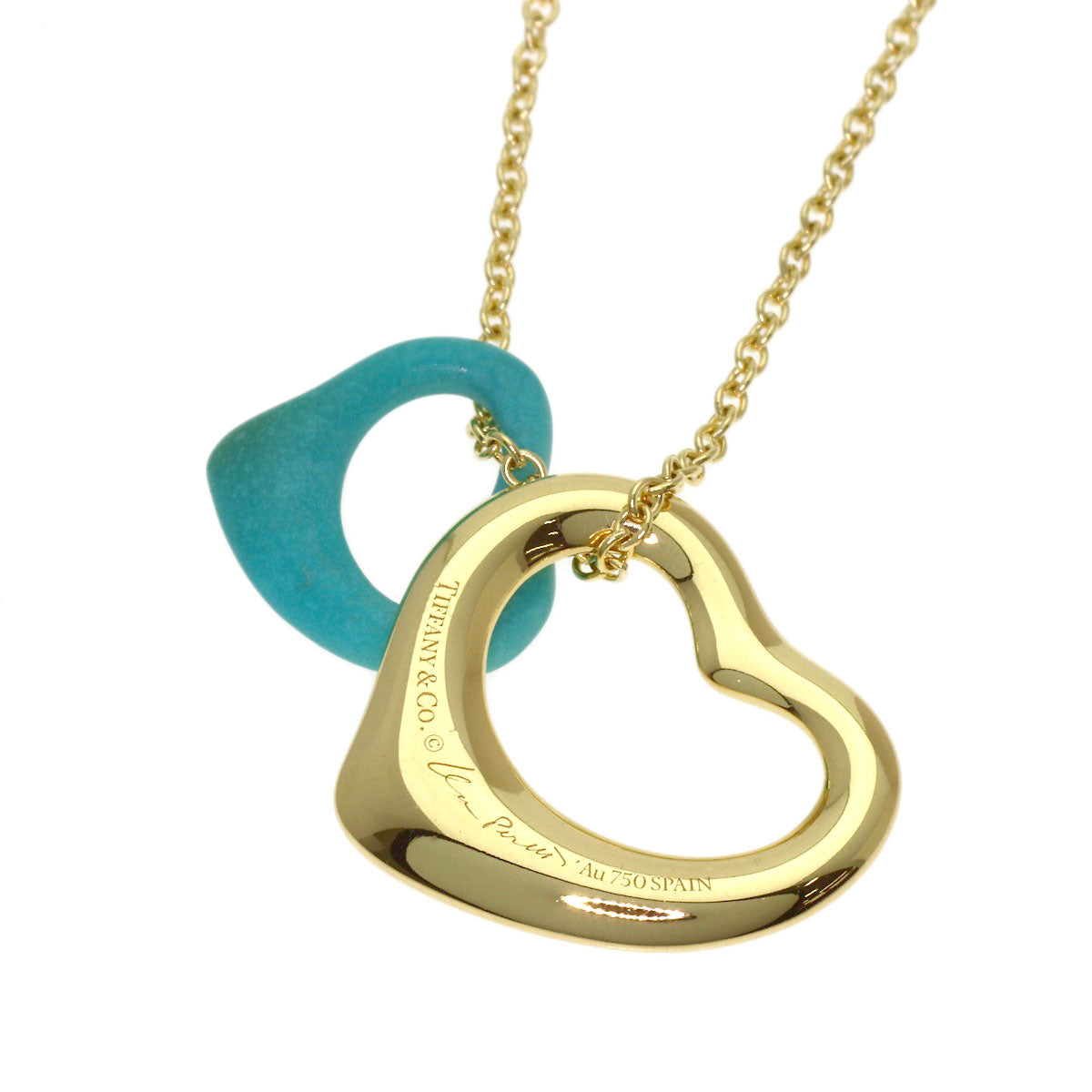 TIFFANY&Co. Open Heart Turquoise Necklace K18 Yellow Gold Ladies [Used]