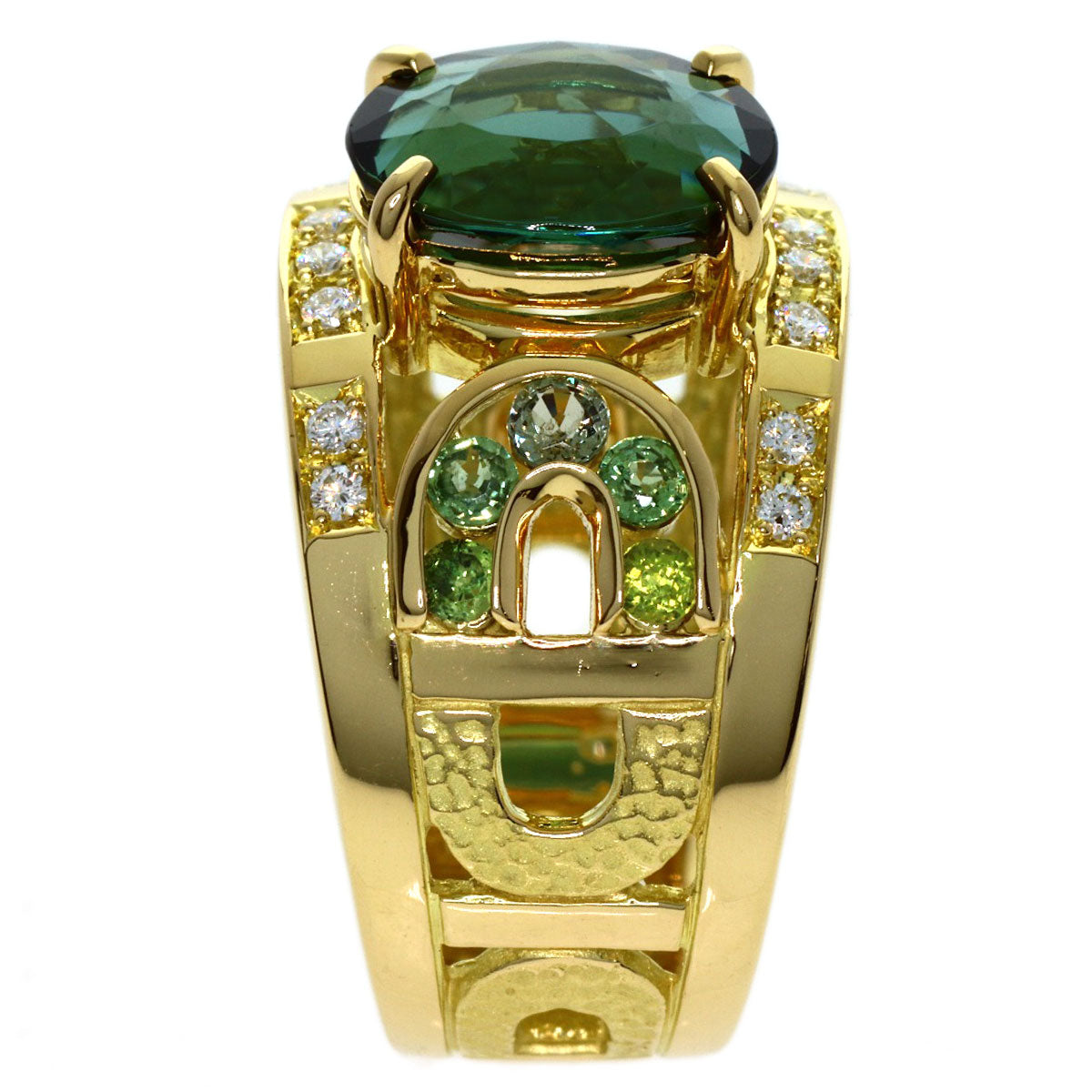 IKEDA KEIKO AK Collection Green Tourmaline Diamond Sapphire Ring K18 Yellow Gold Ladies [Used]
