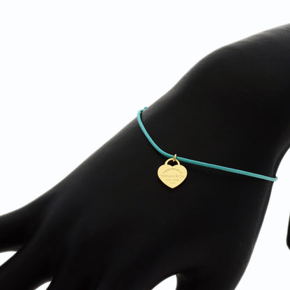 TIFFANY&Co. Return to TIFFANY&Co. Heart Tag Blue Cord Bracelet K18 Yellow Gold Ladies [Used]