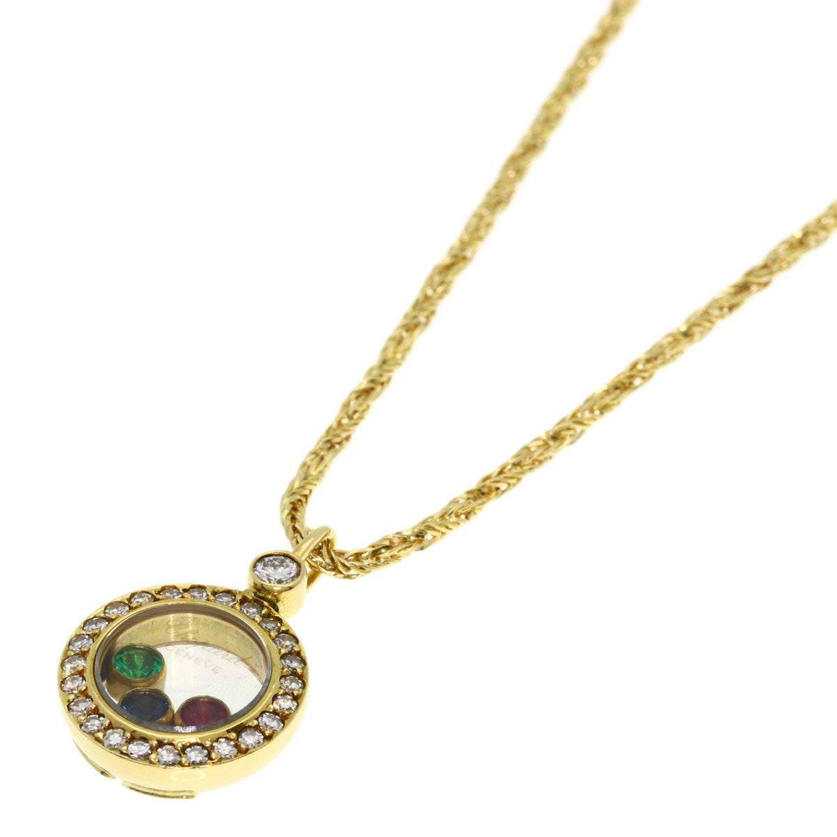 Chopard Happy Diamond Sapphire Ruby Emerald Necklace K18 Yellow Gold Ladies [Used]