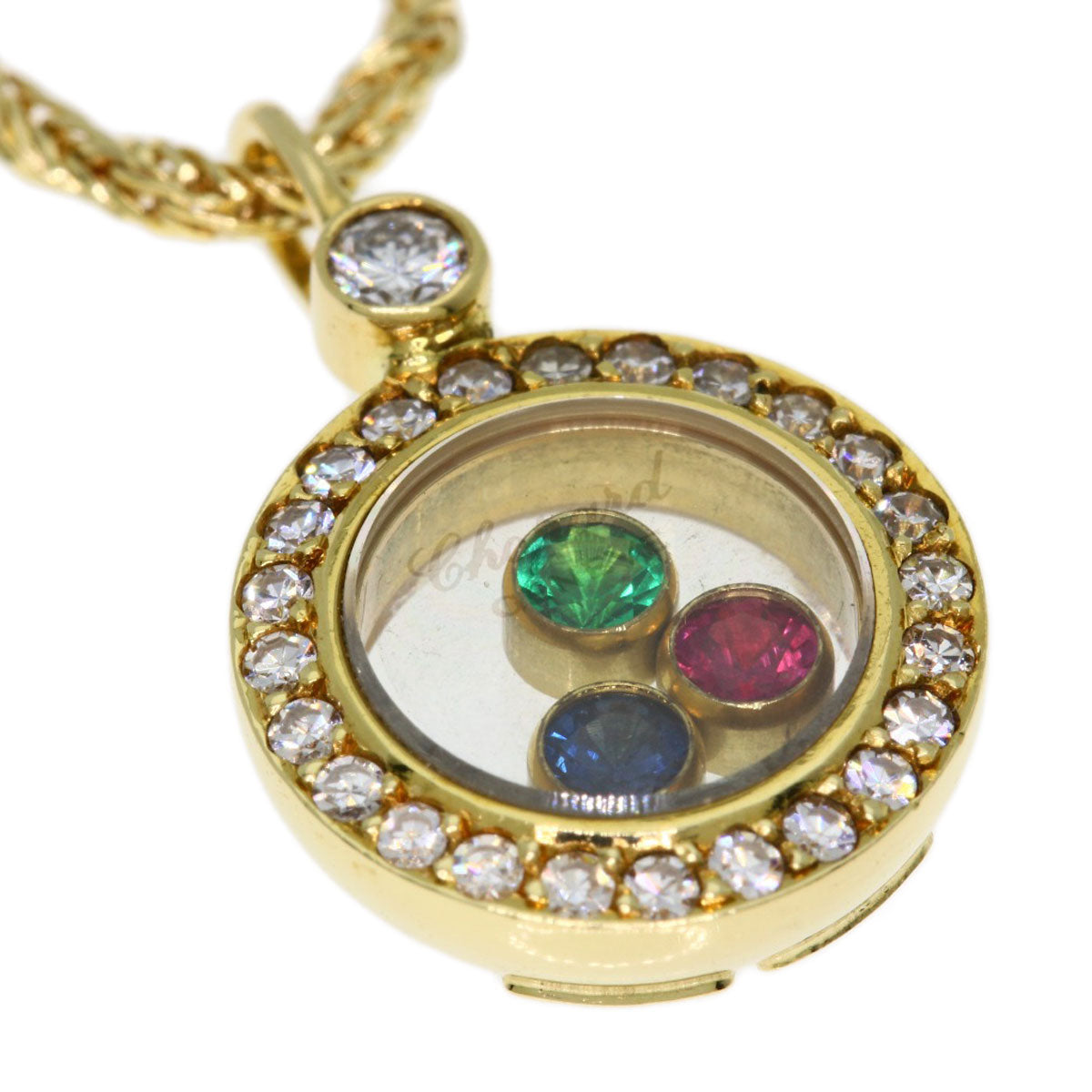 Chopard Happy Diamond Sapphire Ruby Emerald Necklace K18 Yellow Gold Ladies [Used]