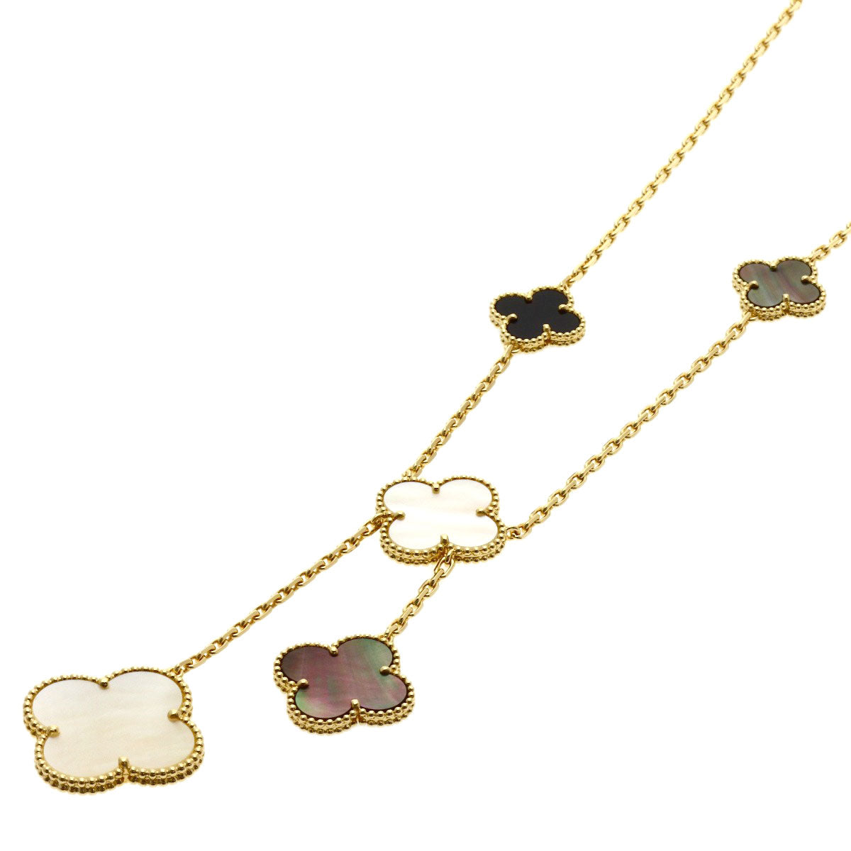 Van Cleef & Arpels Magic Alhambra 6 Motif Shell Onyx Necklace K18 Yellow Gold Ladies [Used]