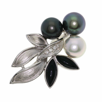 0.04ct Yasuko Okui Pearl Pearl Diamond Brooch K18 White Gold 9.1g　Ladies