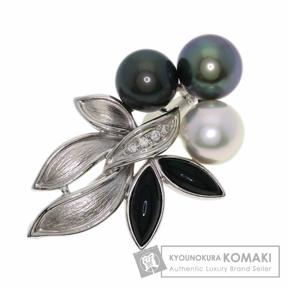 0.04ct Yasuko Okui Pearl Pearl Diamond Brooch K18 White Gold 9.1g　Ladies