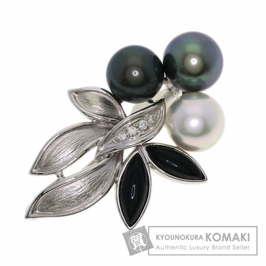 0.04ct Yasuko Okui Pearl Pearl Diamond Brooch K18 White Gold 9.1g　Ladies