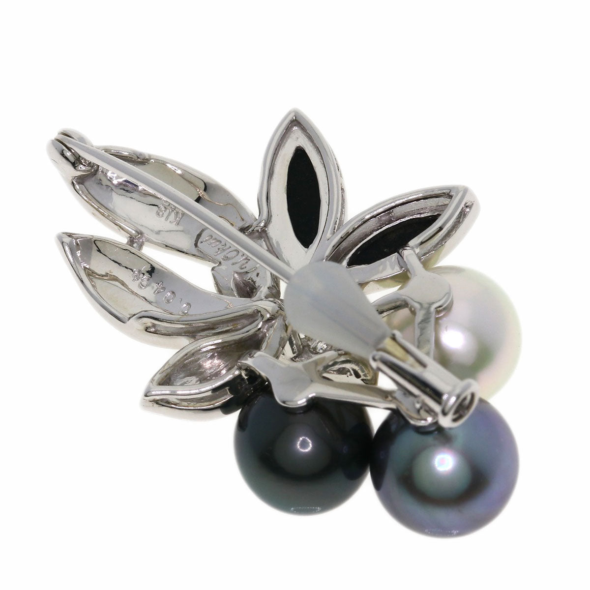 0.04ct Yasuko Okui Pearl Pearl Diamond Brooch K18 White Gold 9.1g　Ladies