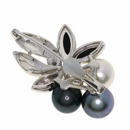 0.04ct Yasuko Okui Pearl Pearl Diamond Brooch K18 White Gold 9.1g　Ladies