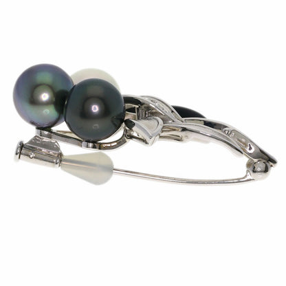 0.04ct Yasuko Okui Pearl Pearl Diamond Brooch K18 White Gold 9.1g　Ladies