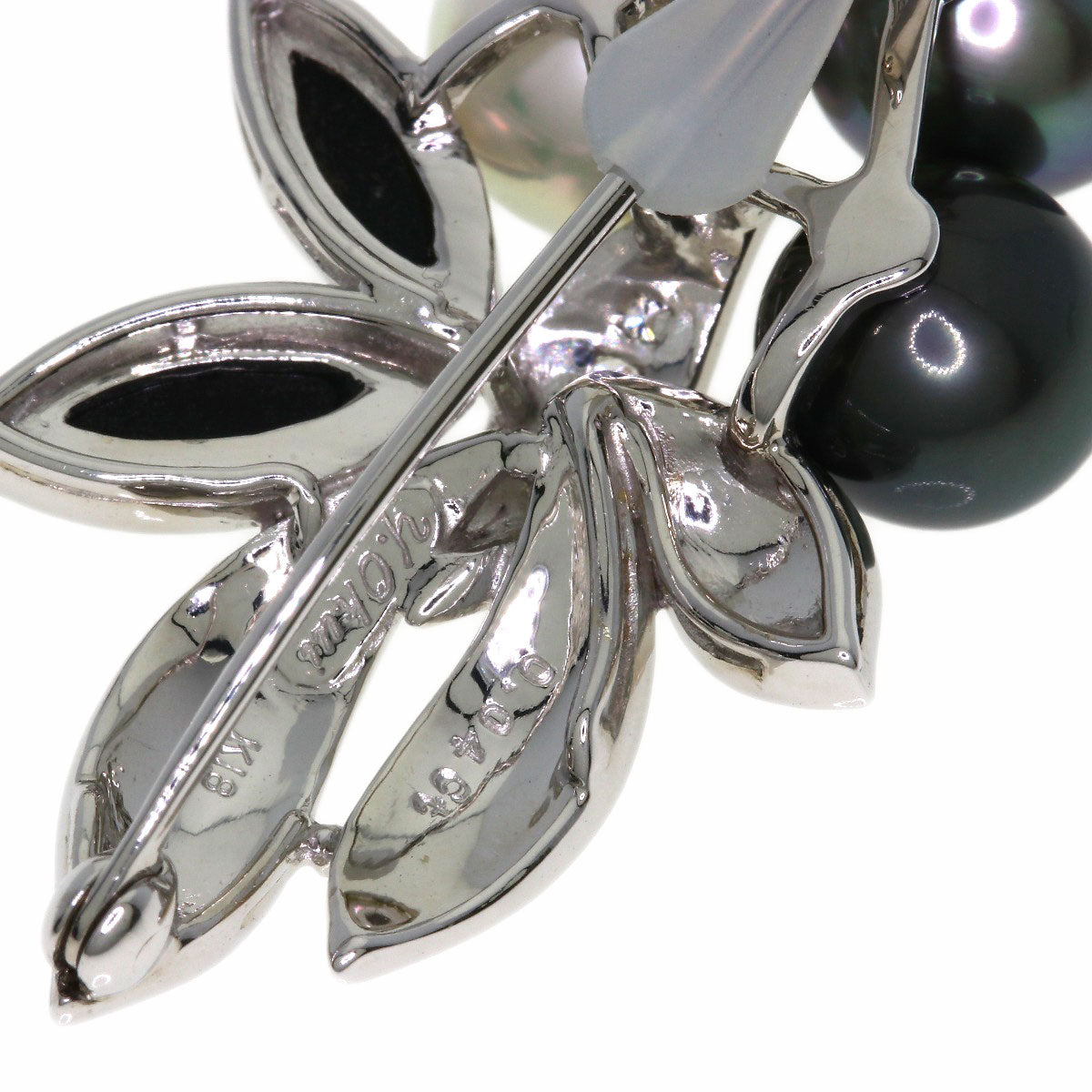 0.04ct Yasuko Okui Pearl Pearl Diamond Brooch K18 White Gold 9.1g　Ladies